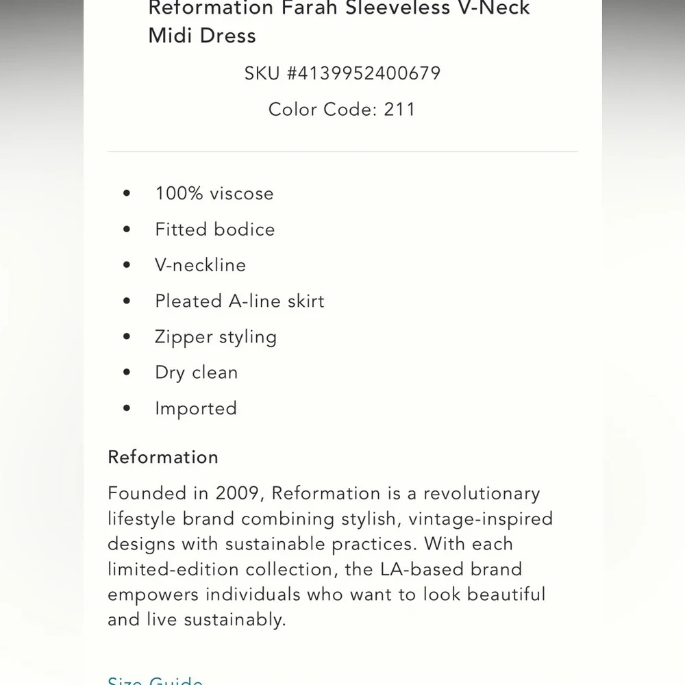 Reformation Farah Sleeveless V-Neck Midi Dress - Picture 4 of 7